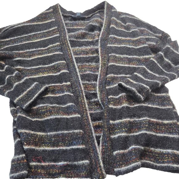 Modcloth Women's Size Small Striped Black Sweater Cardigan Open Pockets - Picture 8 of 8